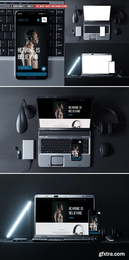 Devices Screens Black Scene Mockup