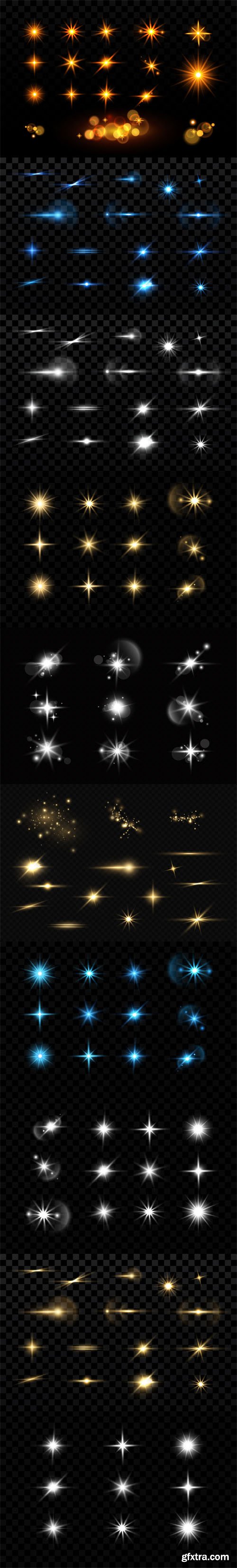 100+ Gold/Silver Stars & Lens Flare Vector Collection