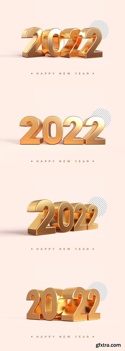 Gold 2022 New Year 3D Rendering PSD Templates Collection