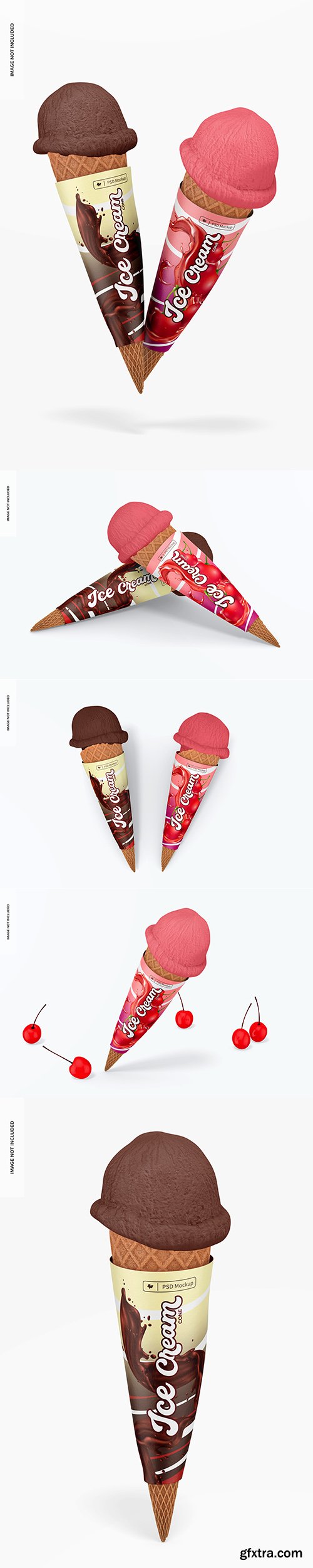 Ice cream cone with cherries mockup