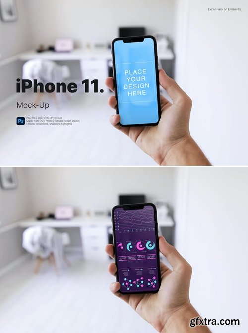 Mockup template: iPhone 11 at home studio