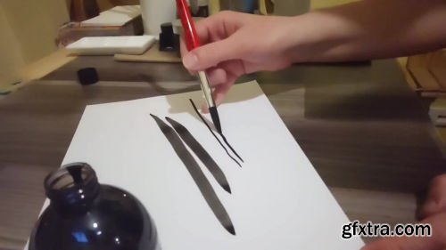 Paint with Black Ink to Relax: Simple Lines, Leaves and Textures