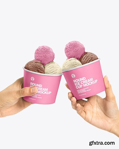 Paper Ice Cream Cups in Hands Mockup