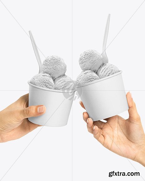 Paper Ice Cream Cups in Hands Mockup