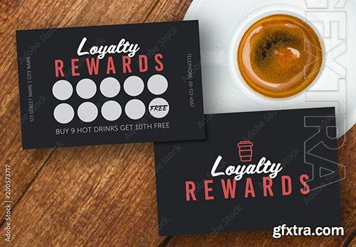 Loyalty Rewards Card Layout with Red Accents 200573717