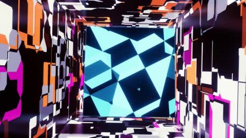 Videohive - Vj Loop Flight Of A Blue Glossy Cube In A Colorful Tunnel 02 - 35084687 - 35084687