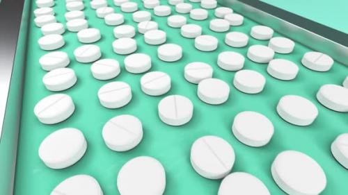 Videohive - White Pills on the Conveyor Line of Pharmaceutical Factory Moving for Packaging - 35085197 - 35085197