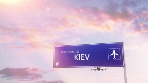 Videohive - Kiev City Sign Plane Landing in Daylight - 35094940 - 35094940