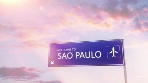 Videohive - Sao Paulo City Sign Plane Landing in Daylight - 35095007 - 35095007