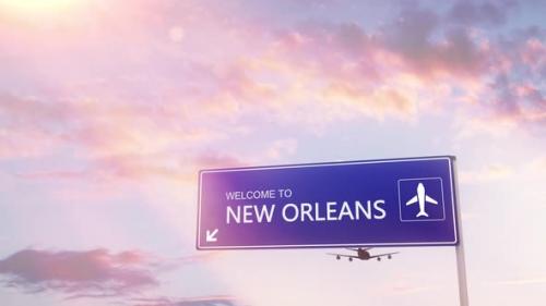 Videohive - New Orleans City Sign Plane Landing in Daylight - 35095017 - 35095017