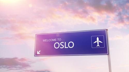 Videohive - Oslo City Sign Plane Landing in Daylight - 35095043 - 35095043