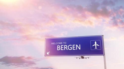 Videohive - Bergen City Sign Plane Landing in Daylight - 35095047 - 35095047