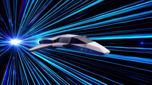 Videohive - Jump in time and space of a grey high-speed ship in blue light - 35095796 - 35095796