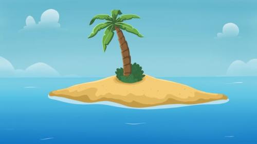 Videohive - Animation of solitary island with palm tree and bush. - 35100527 - 35100527