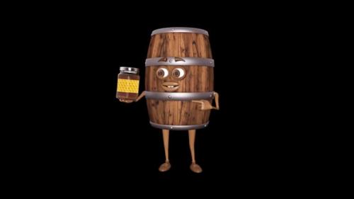 Videohive - Cartoon Wooden Barrel Shows Honey Loop On Alpha Channel - 35100539 - 35100539