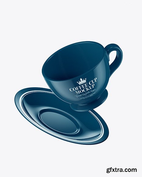 Glossy Coffee Cup and Saucer w/ Splash Mockup 89100