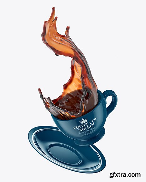 Glossy Coffee Cup and Saucer w/ Splash Mockup 89100