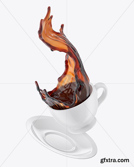 Glossy Coffee Cup and Saucer w/ Splash Mockup 89100