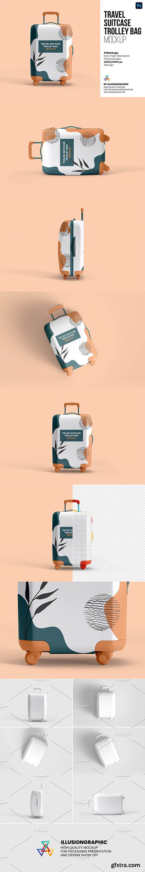 CreativeMarket - Travel Suitcase Trolley Bag Mockups 6704779