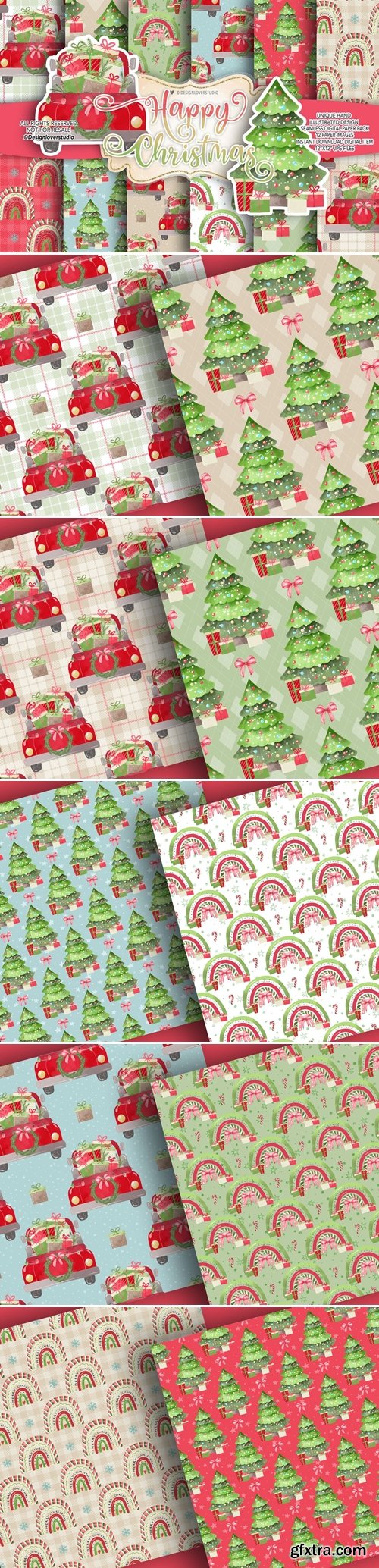 Happy Christmas digital paper pack