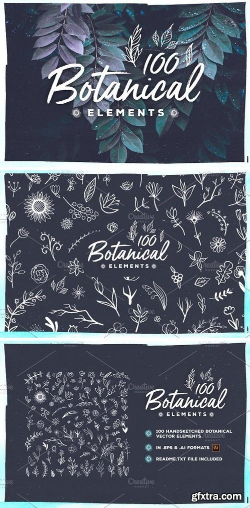 100 Handsketched Botanical Elements