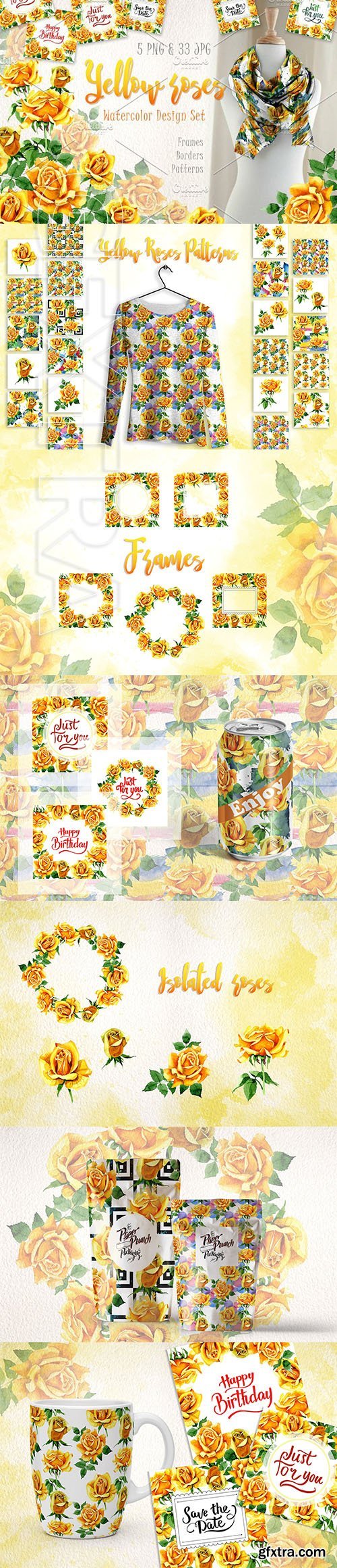 Yellow Roses PNG watercolor set