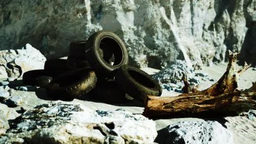 Videohive - Old Tires Overgrown Embedded in the Sand - 35164656 - 35164656