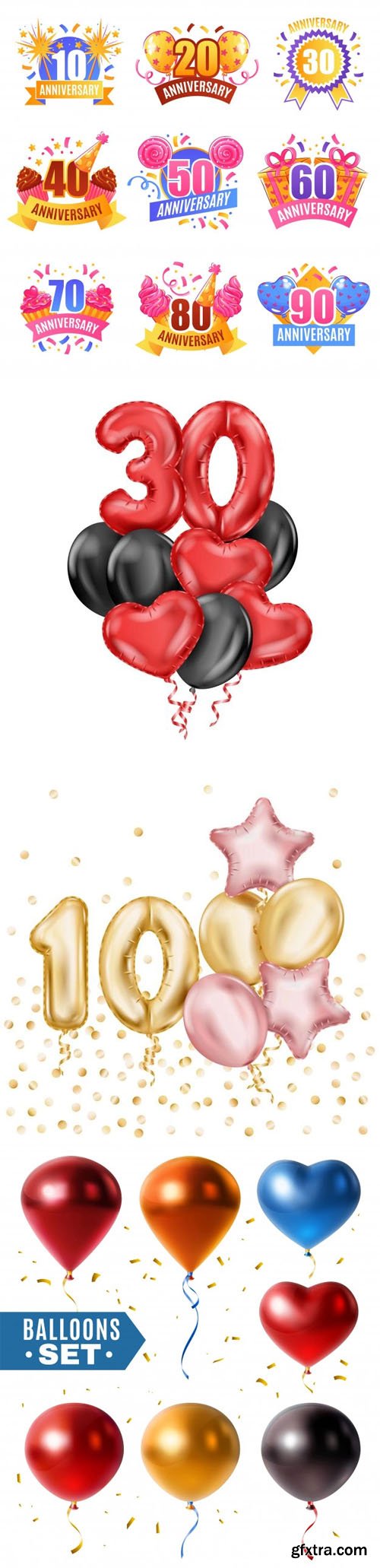 Realistic Anniversary Balloons Vector Templates