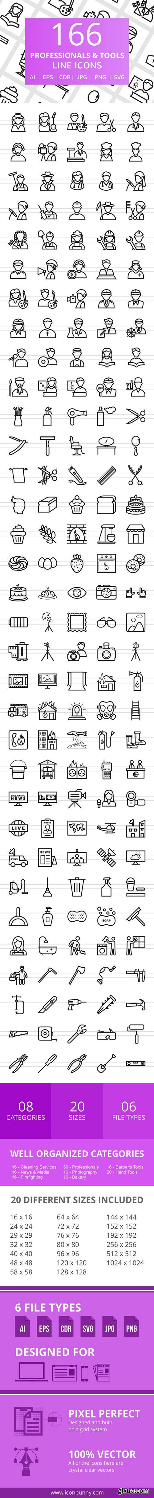 166 Professionals & Tools Line Icons