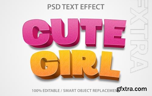 Editable text effect cute girl template psd