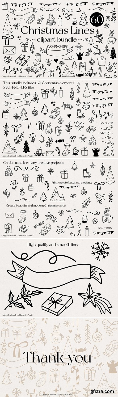 CreativeMarket - Christmas Line Art Clipart Bundle 6510562