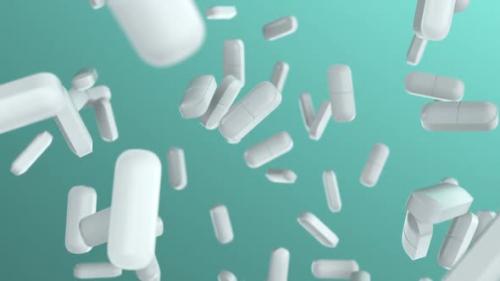 Videohive - Pills and Medicine Tablets Slowly Falling on the Laboratory Background Loop - 35172540 - 35172540