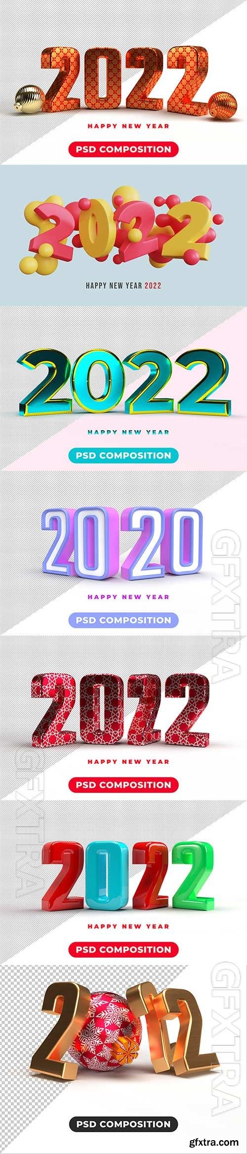 3d happy new year 2022 number psd background