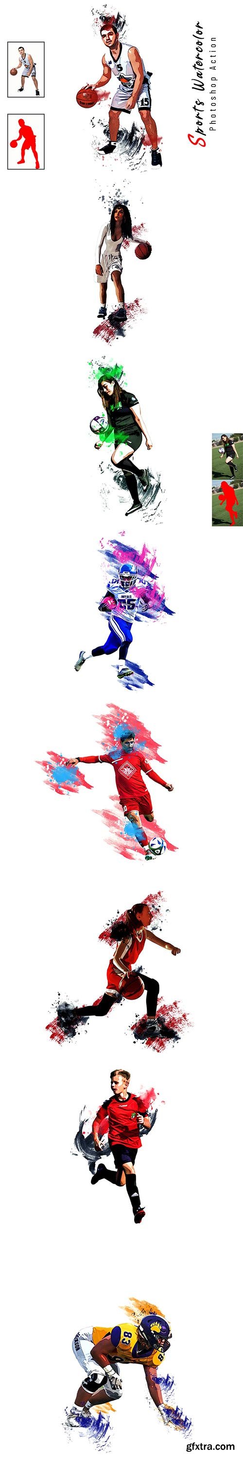 CreativeMarket - Sports Watercolor Photoshop Action 6725657