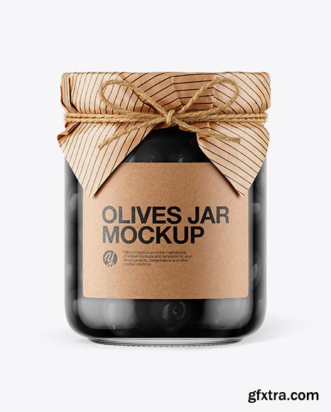 Glass Black Olives Jar with Paper Cap Mockup 66211