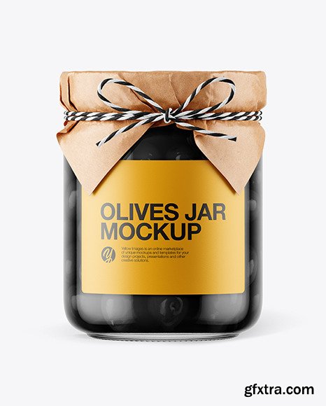 Glass Black Olives Jar with Paper Cap Mockup 66211