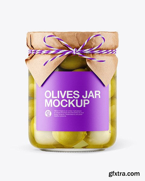 Glass Green Olives Jar with Paper Cap Mockup 65967