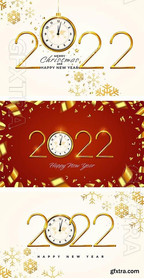 Happy New Year 2022, golden metal numbers