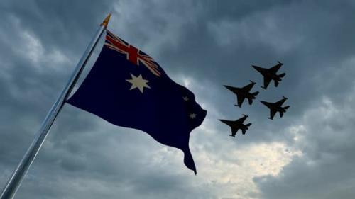 Videohive - Waving Australian Flag and Grouped Warplanes - 35185837 - 35185837