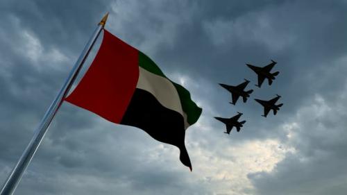 Videohive - Waving UAE Flag and Grouped Warplanes - 35185856 - 35185856