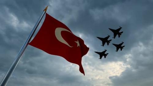 Videohive - Turkish Flag Waving and Fighter Planes Flying in Groups - 35185947 - 35185947