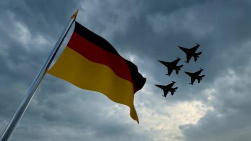 Videohive - Waving Germany Flag and Group Of Warplanes Flying - 35187863 - 35187863