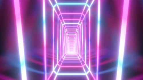 Videohive - Abstract Retro Futuristic Neon Laser Glow Tunnel Hallway 3D Corridor - 4K - 35156783 - 35156783