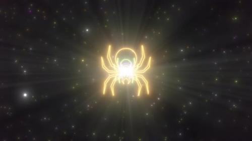 Videohive - Creepy Spider Shape Scary Halloween Neon Lights Tunnel Dark Night Sky - 4K - 35156839 - 35156839