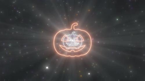 Videohive - Spooky Pumpkin Halloween Shape Neon Lights Tunnel Moving in Night Sky - 4K - 35156848 - 35156848