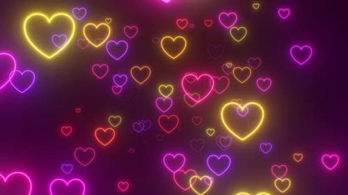 Videohive - Neon Valentine Love Hearts Fluorescent LED Lights Glow Flying Forward - 4K - 35156856 - 35156856