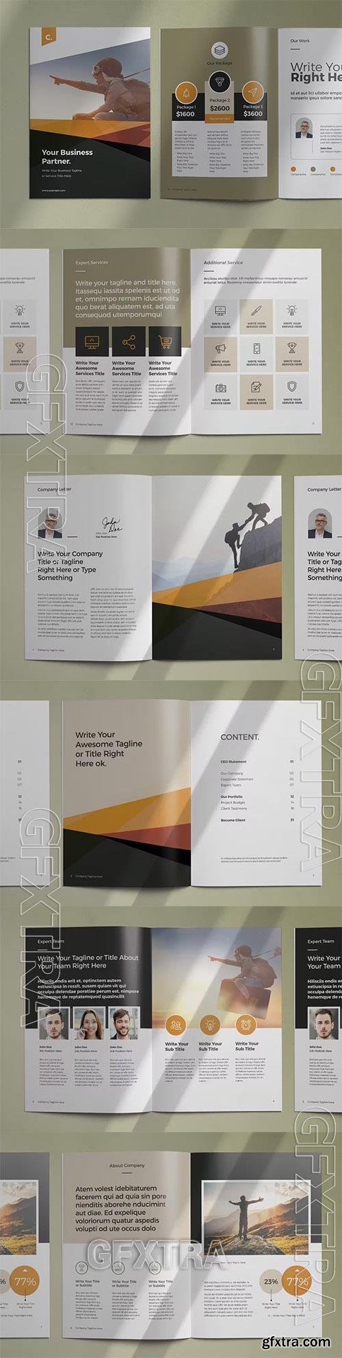 Brochure Layout with Yellow Geometric Elements TP5UKWX