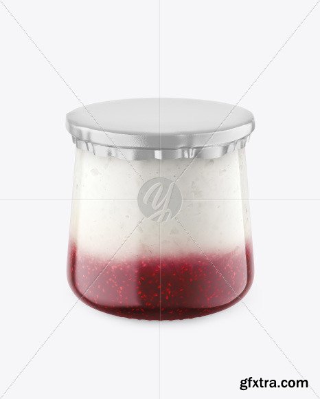 Clear Glass Jar with Yogurt and Raspberry Jar Mockup 88389