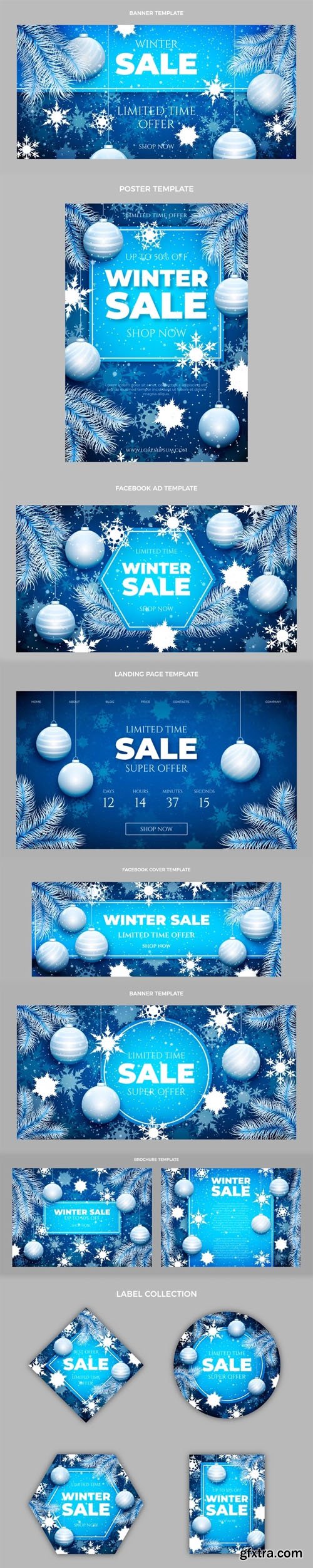 Realistic Winter Sales Vector Templates Collection