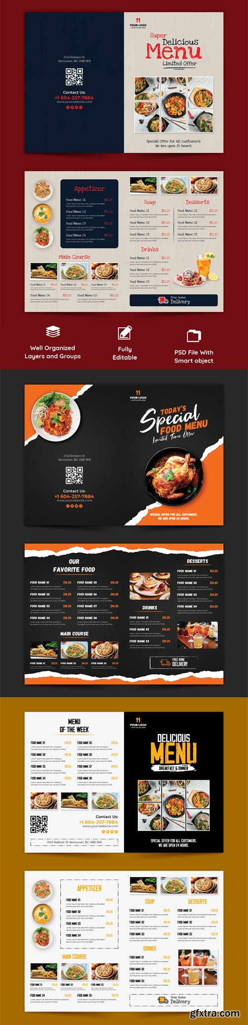 Restaurant Menu Bi-Fold Brochures PSD Templates